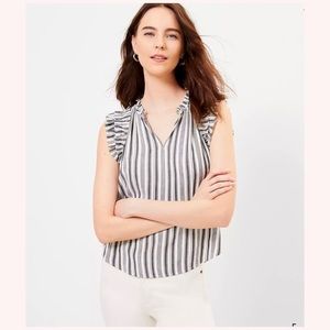 LOFT Striped Ruffle Split Neck Shell